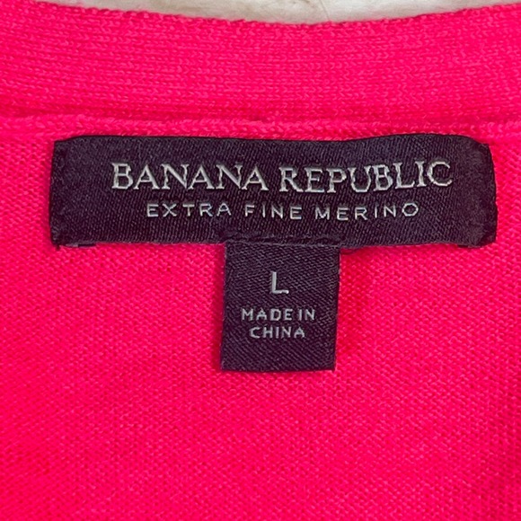 Banana Republic Extra Fine Merino V Neck Sweater Bright Pink Size L - Picture 3 of 11